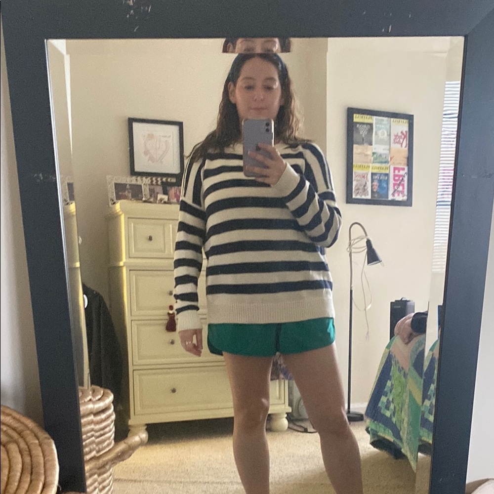 Emerson Fry Navy and White Striped Crewneck Sweater